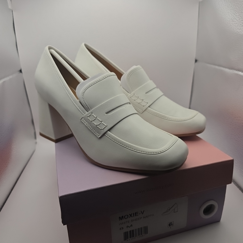 Lisa Vicky, Sleek White Leather Platform Heel with Double Strap